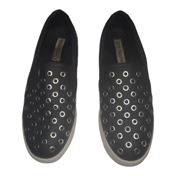 Steve Madden Platform Sneakers Women Sz 7.5 Belit Rocker Geometric Black Leather - Picture 3 of 6